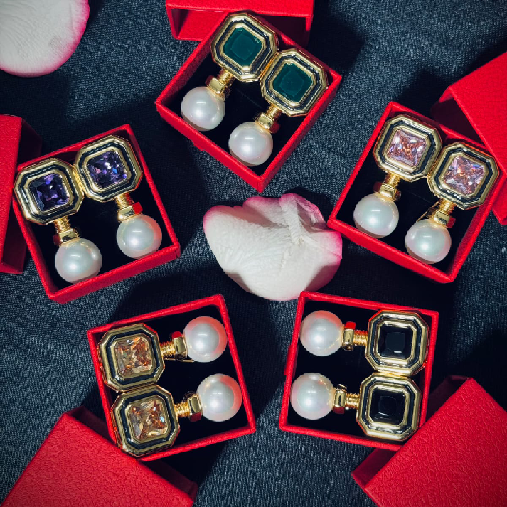 Royal Pearl Hexa Drop Earrings – Emerald Green, Royal Blue, Blush Pink, Champagne Gold & Classic Black