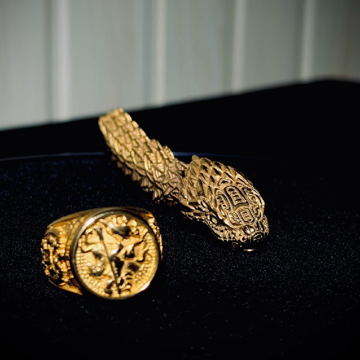 Royal Gold Statement Ring & Lion Bracelet Combo
