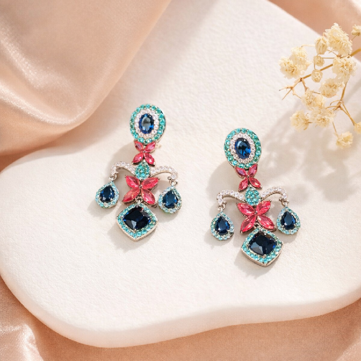 Multicolor Crystal Floral Drop Earrings