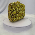 Luxury Lime Crystal Mosaic Clutch | Gold Vine Diamanté Evening Bag