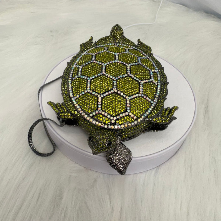 Luxury Emerald Crystal Turtle Clutch | Statement Diamanté Animal Purse