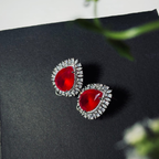 Royal Teardrop Halo Earrings – Rich Emerald Green and Bold Red Ruby