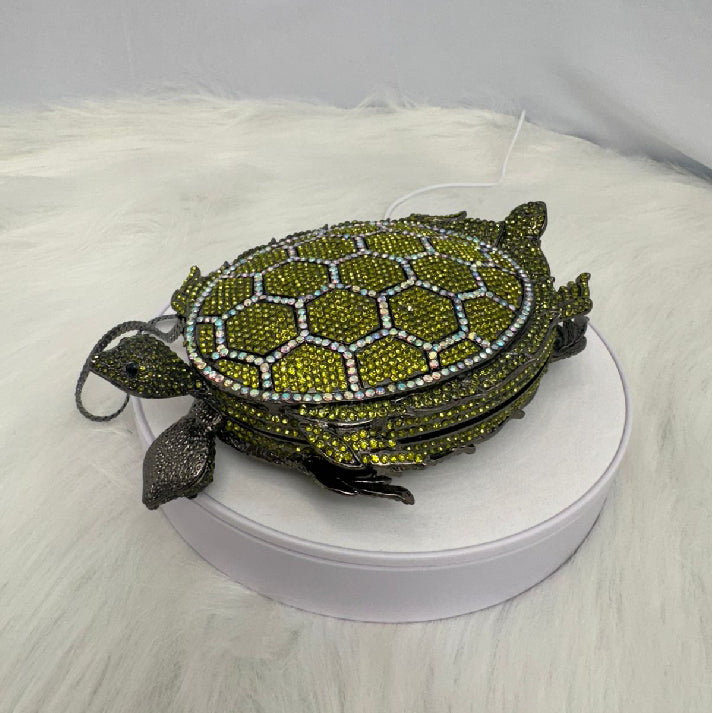 Luxury Emerald Crystal Turtle Clutch | Statement Diamanté Animal Purse