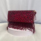 Luxury Ruby Red Crystal Clutch | Beaded Fringe Party Bag