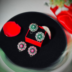 Floral Bloom Statement Earrings – Emerald Green & Ruby Pink