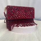 Luxury Ruby Red Crystal Clutch | Beaded Fringe Party Bag