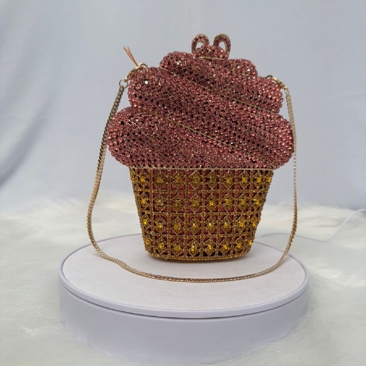 Pink & Gold Cupcake Crystal Clutch – Noore by Neetu Kaushal