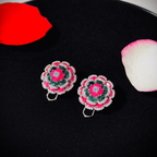 Floral Bloom Statement Earrings – Emerald Green & Ruby Pink