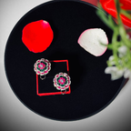Floral Bloom Statement Earrings – Emerald Green & Ruby Pink