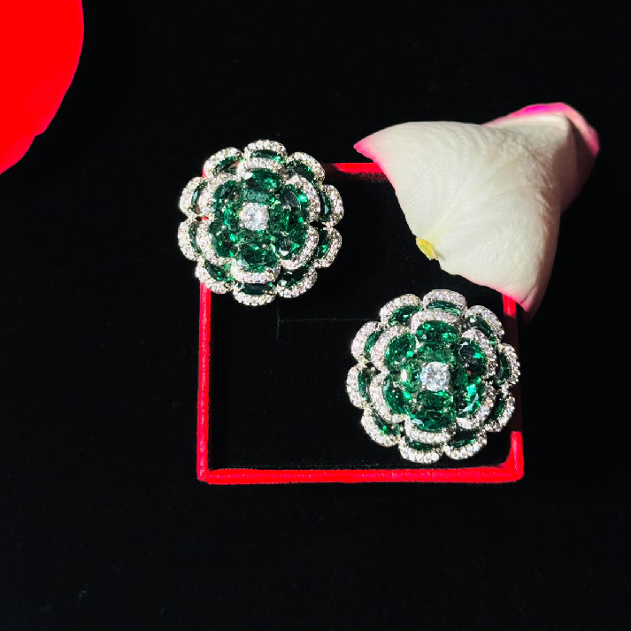 Floral Bloom Statement Earrings – Emerald Green & Ruby Pink
