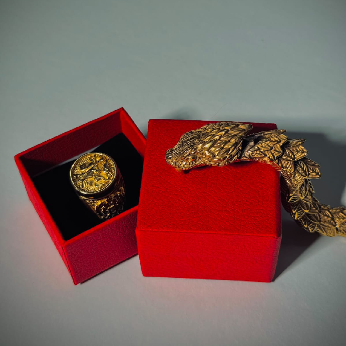 Royal Gold Statement Ring & Lion Bracelet Combo