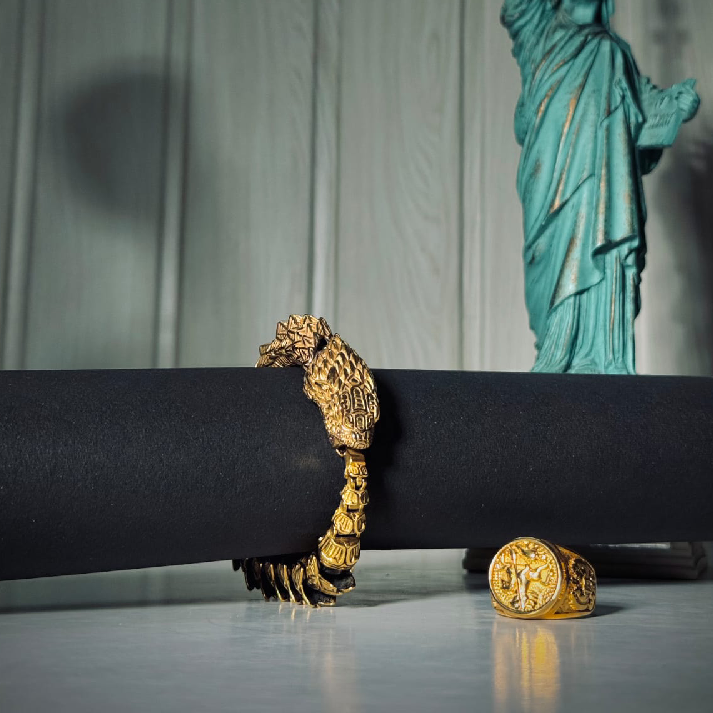 Royal Gold Statement Ring & Lion Bracelet Combo