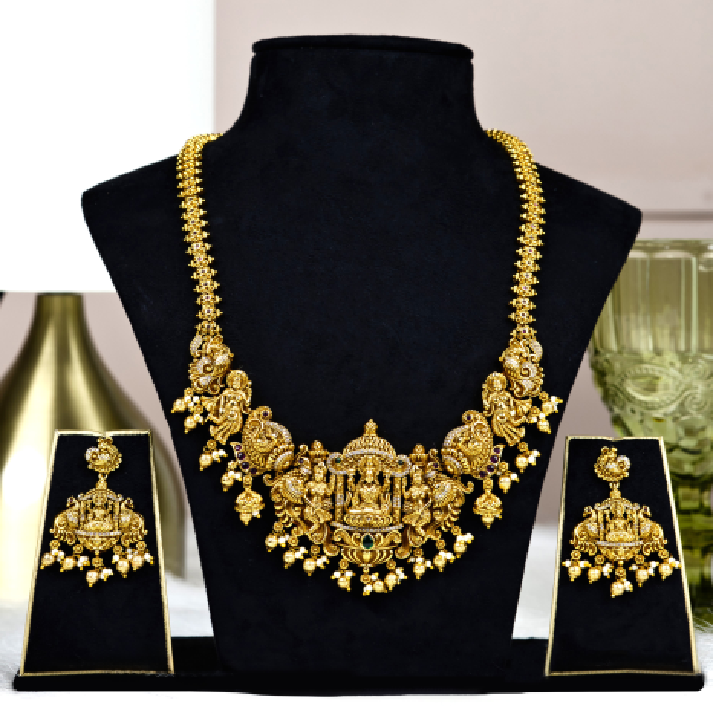 Divine Heritage Antique Gold Temple Necklace with Goddess Motif