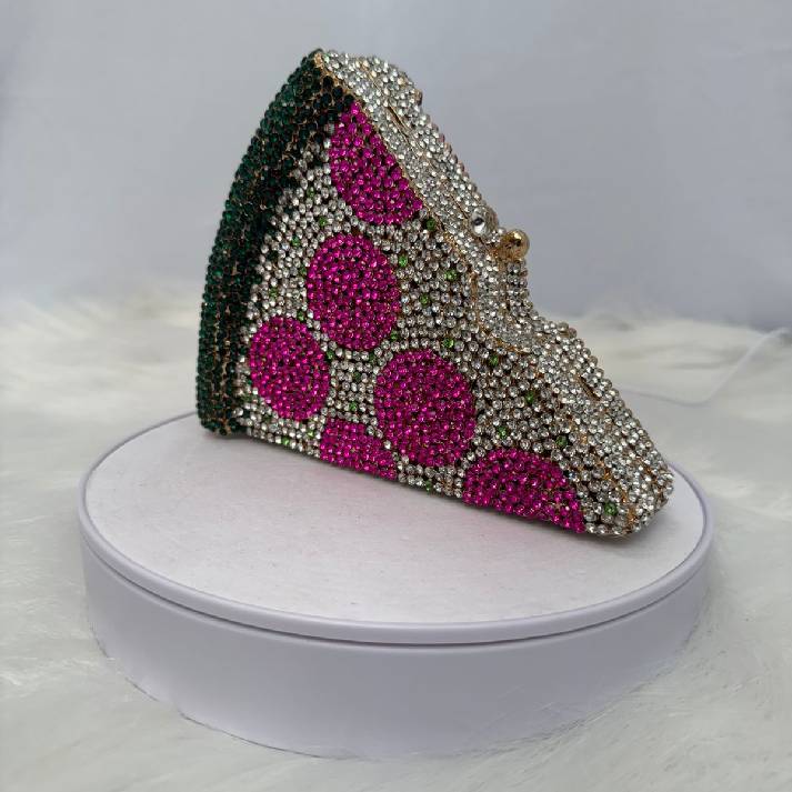 Luxury Crystal Pizza Slice Clutch | Novelty Diamanté Evening Bag