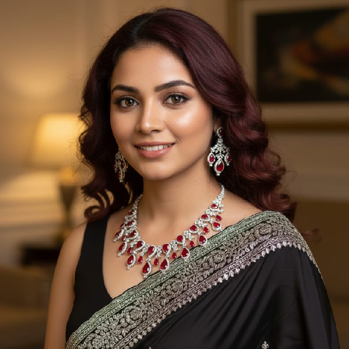 Luxury Ruby Red Teardrop Necklace Set with Matching Earrings