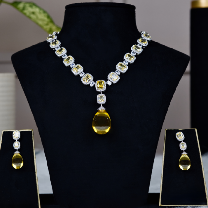 Radiant Canary Yellow & Diamond-White Crystal Drop Set