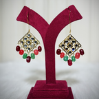 Handcrafted Kundan Mirror Drop Earrings with Multicolor Beads