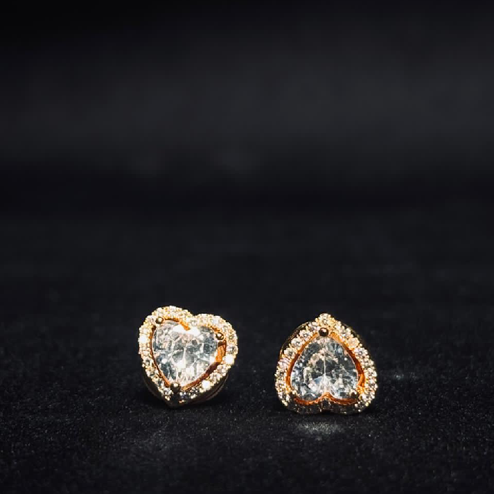 Celeste Heart Halo Stud Earrings – Available in Gold & Silver Colour