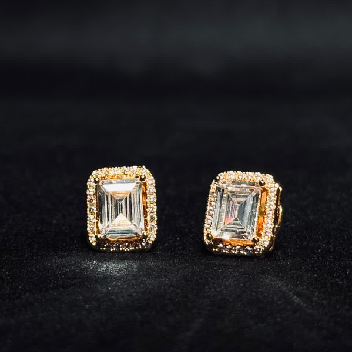 Elegant Square Halo Stud Earrings – Available in Gold & Silver Colour