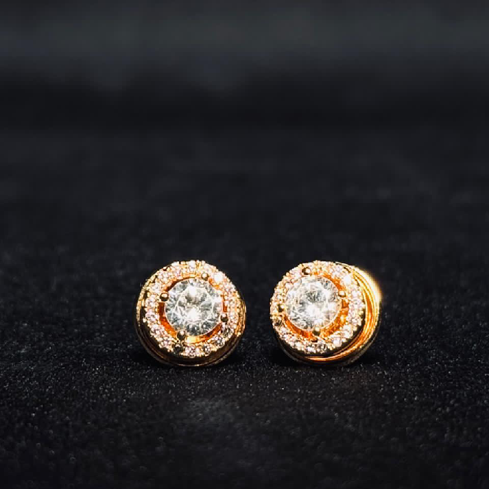 Classic Round Halo Stud Earrings – Available in Gold & Silver Colour