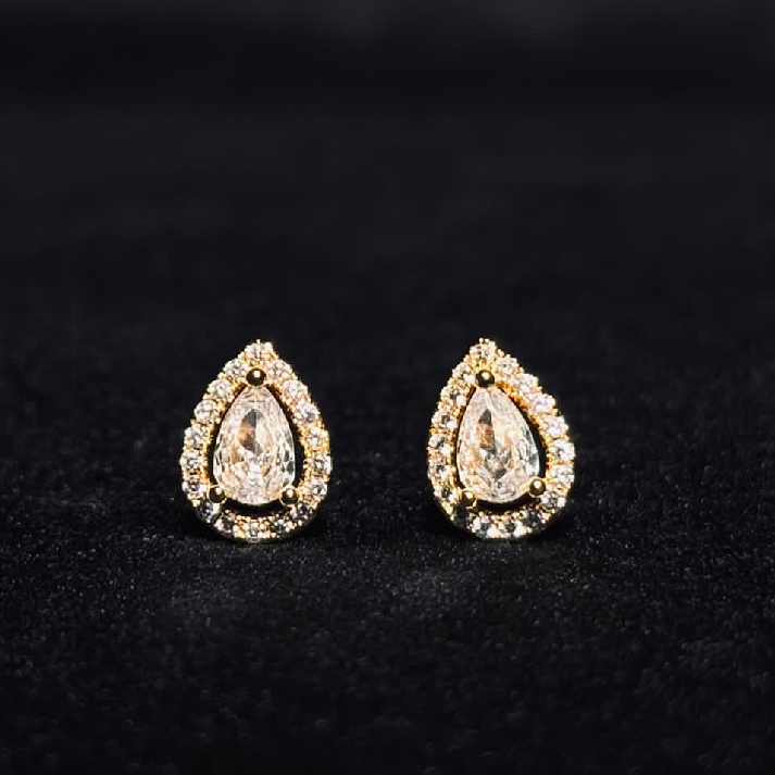 Noore Teardrop Halo Diamond Studs