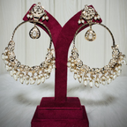 Ivory Pearl Polki Hoop Earrings with Floral Stud