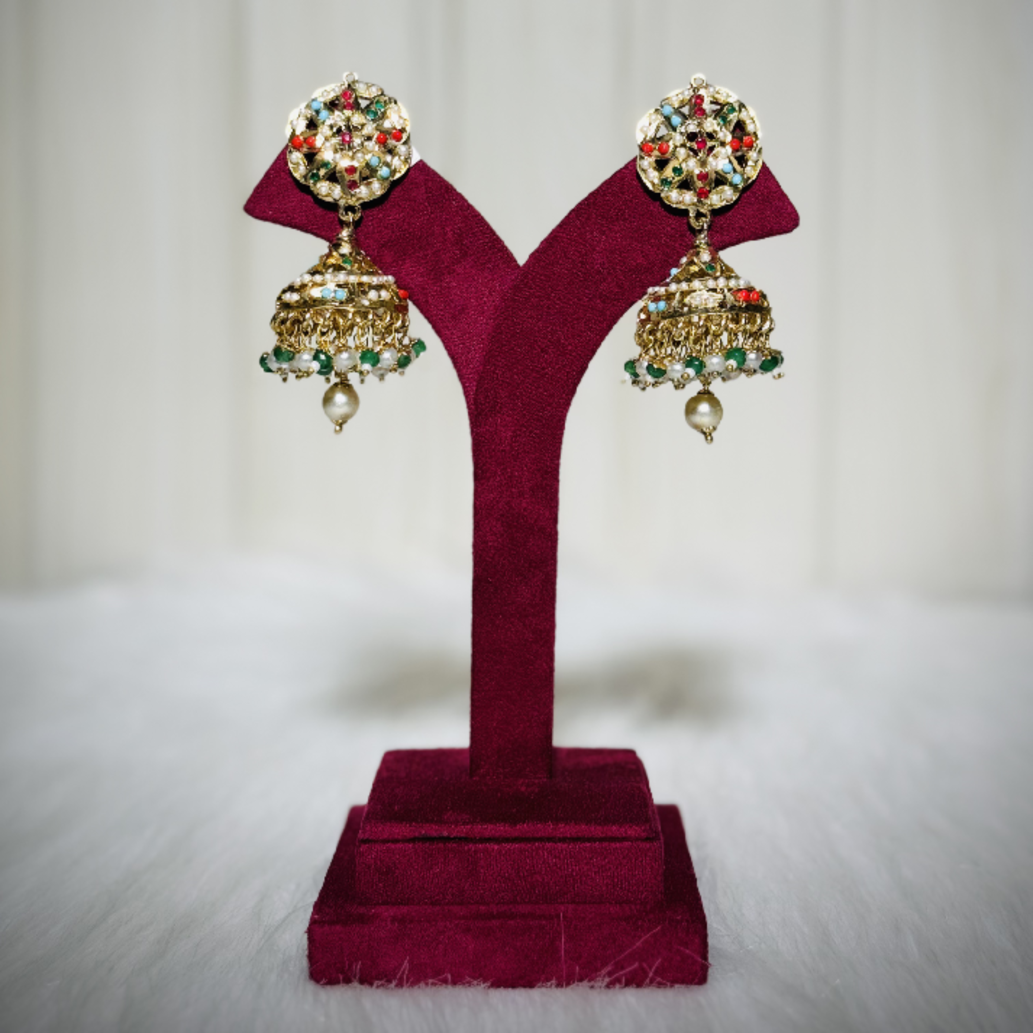 Royal Multicolor Kundan Pearl Jhumka Earrings