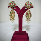 Emerald Green Kundan Pearl Drop Jhumka Earrings