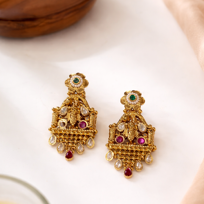 Heritage Pearl & Emerald Temple Necklace Set by Noore by Neetu Kaushal