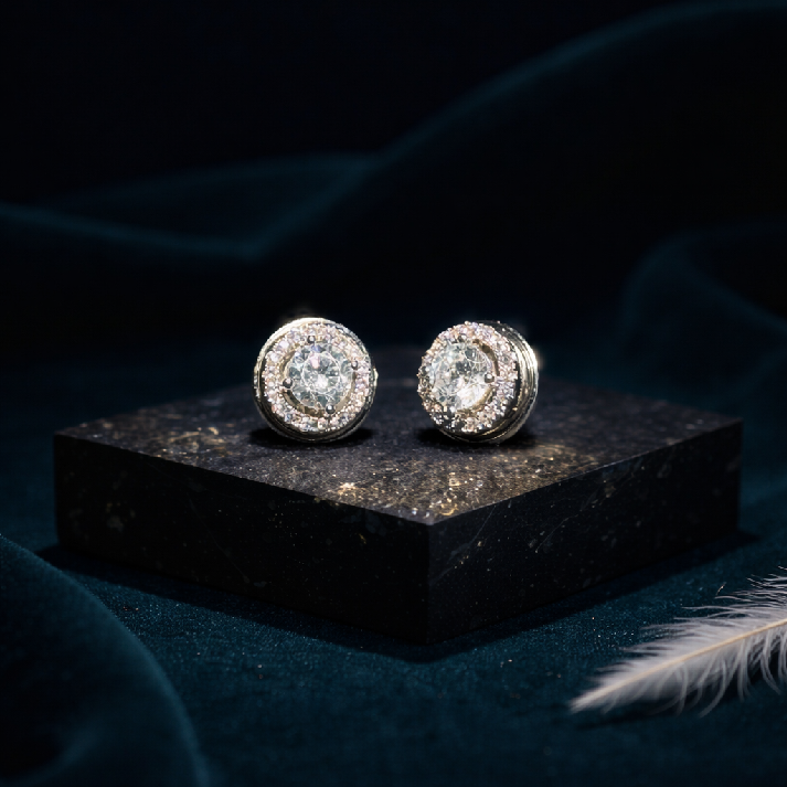 Classic Round Halo Stud Earrings – Available in Gold & Silver Colour