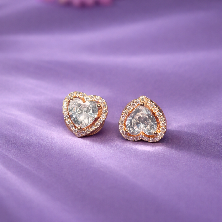 Celeste Heart Halo Stud Earrings – Available in Gold & Silver Colour