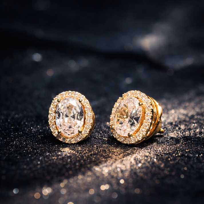 Celestial Halo Diamond Stud Earrings Available in Silver & Gold Colour