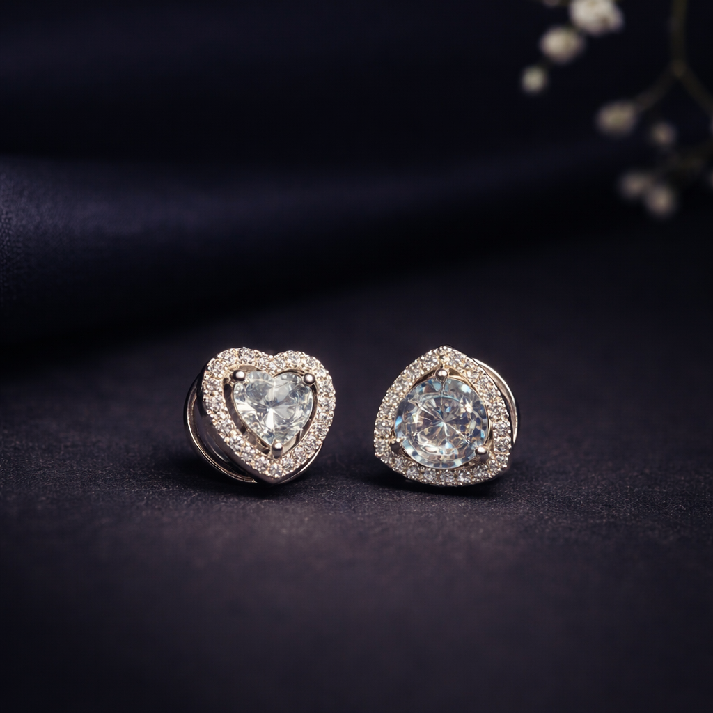 Celeste Heart Halo Stud Earrings – Available in Gold & Silver Colour