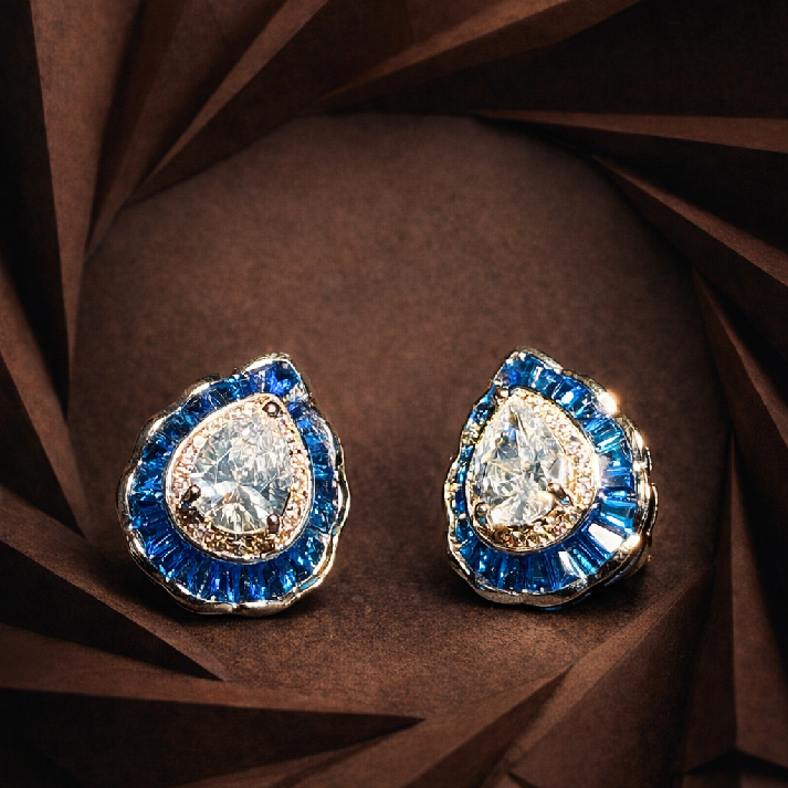 Noore Pear Halo Statement Studs – Available in Green & Blue Colour