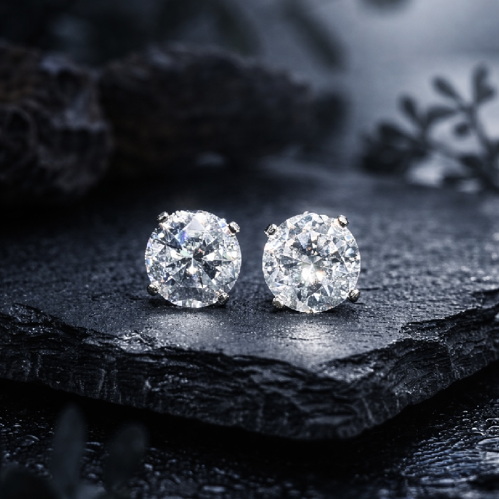 Classic Round Solitaire Crystal Stud Earrings