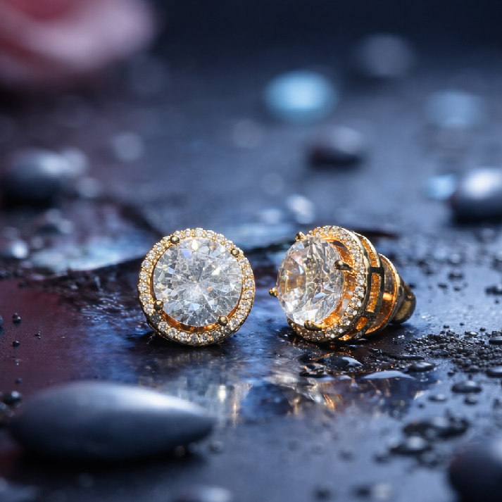 Classic Round Halo Stud Earrings – Available in Gold & Silver Colour