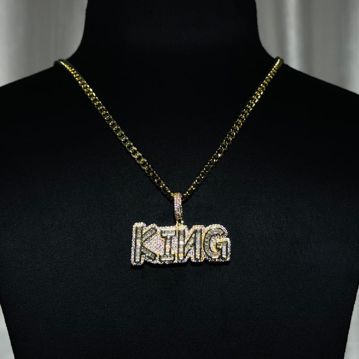 Iced King Script Pendant Chain for Men