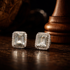 Elegant Square Halo Stud Earrings – Available in Gold & Silver Colour