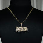 Iced King Crown Script Pendant Chain for Men