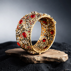 Royal Ruby Pearl Jadau Bangle | Handcrafted Gold-Tone Bridal Polki Kada