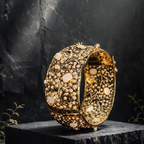 Ivory Pearl Jadau Bangle | Handcrafted Gold-Tone Traditional Kada