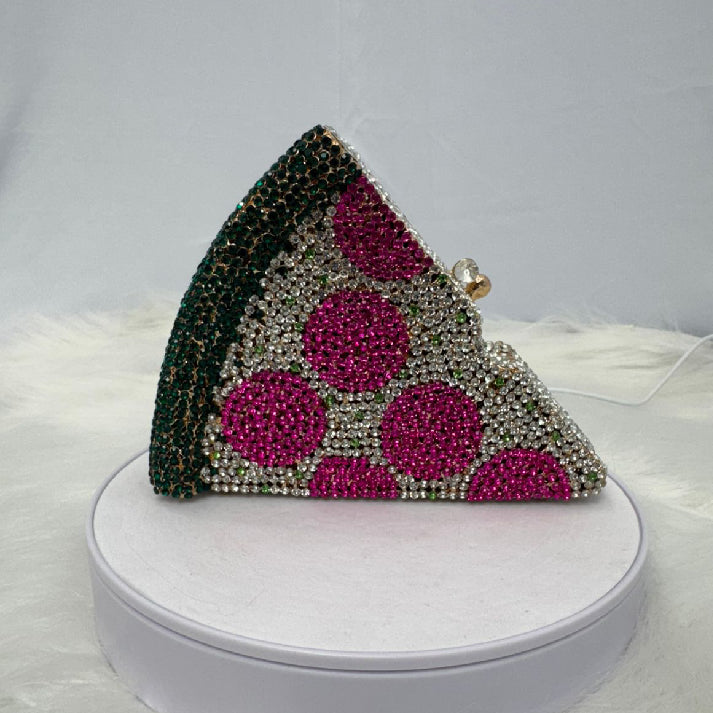 Luxury Crystal Pizza Slice Clutch | Novelty Diamanté Evening Bag