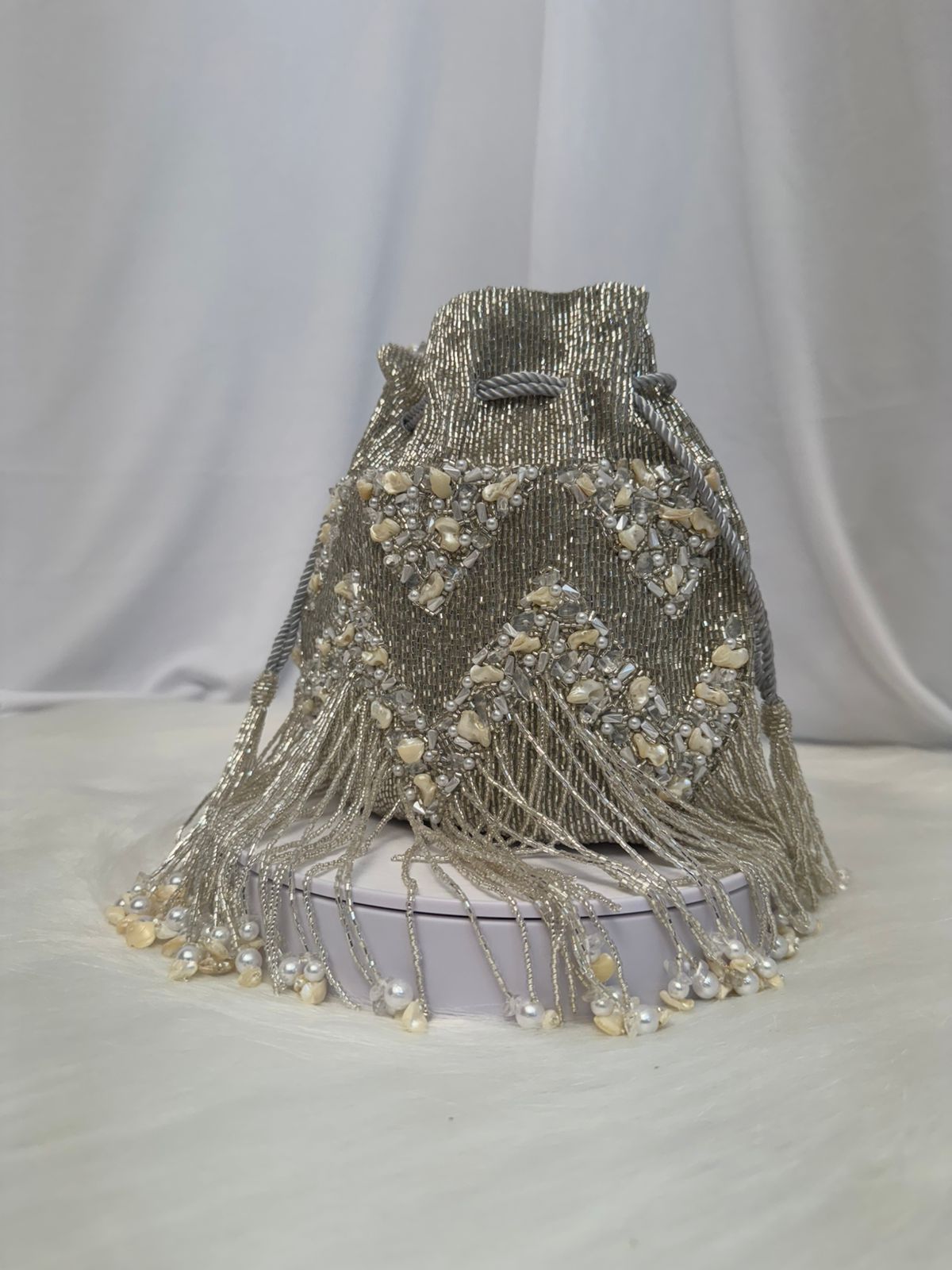 Celestia Silver Beaded Potli