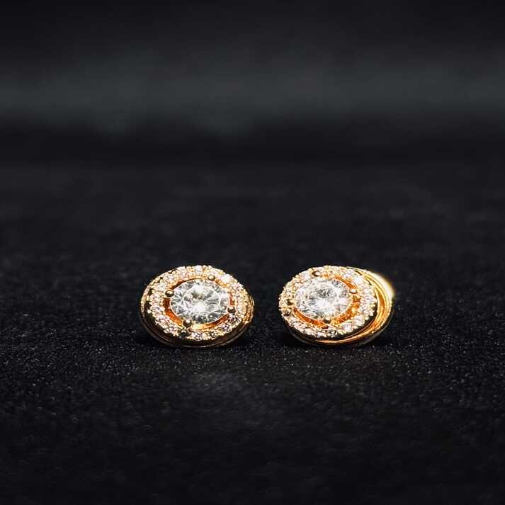 Classic Round Halo Stud Earrings – Available in Gold & Silver Colour