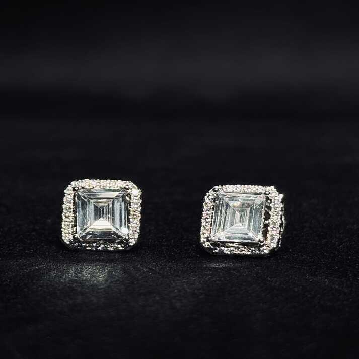 Elegant Square Halo Stud Earrings – Available in Gold & Silver Colour