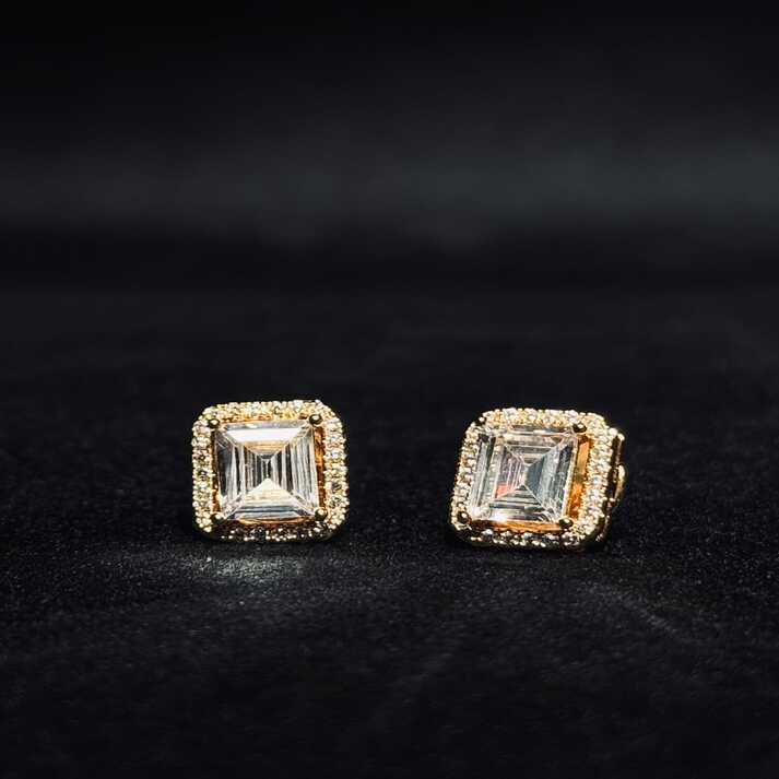 Elegant Square Halo Stud Earrings – Available in Gold & Silver Colour