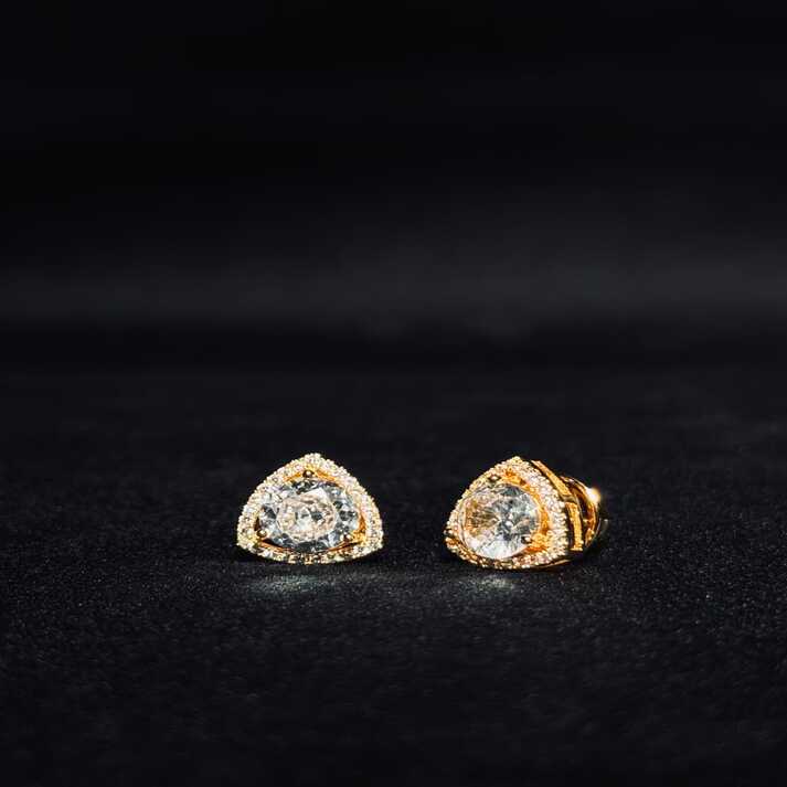 Elegant Triangle Halo Stud Earrings – Available in Gold & Silver Colour