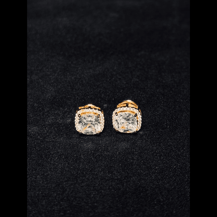 Luxury Square-Cut Crystal Stud Earrings – Available in Gold & Silver Colour