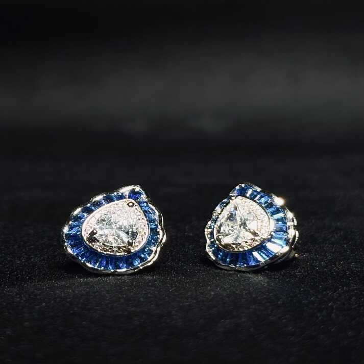 Noore Pear Halo Statement Studs – Available in Green & Blue Colour