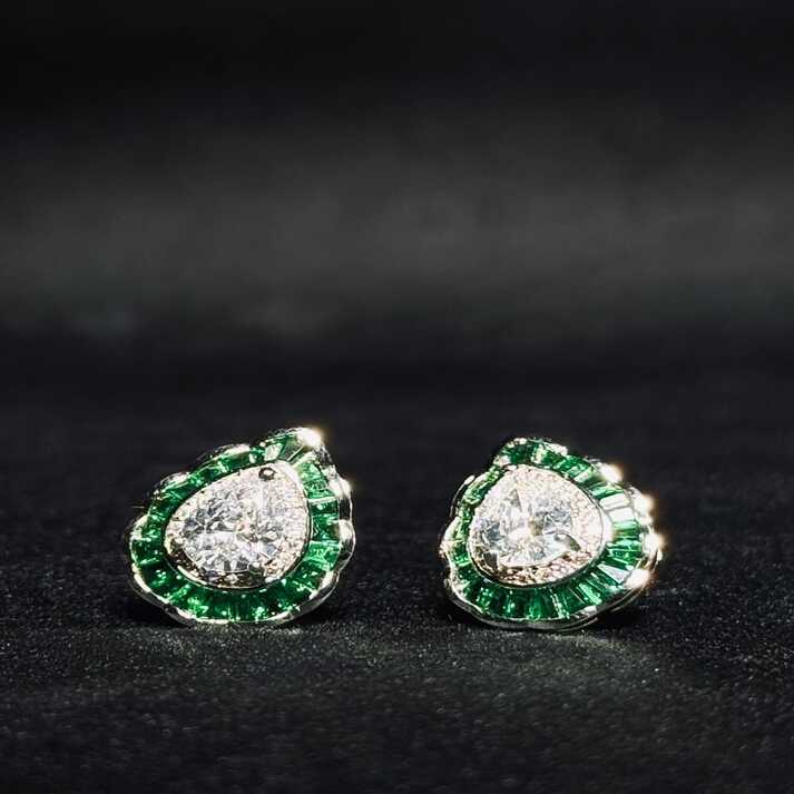Noore Pear Halo Statement Studs – Available in Green & Blue Colour
